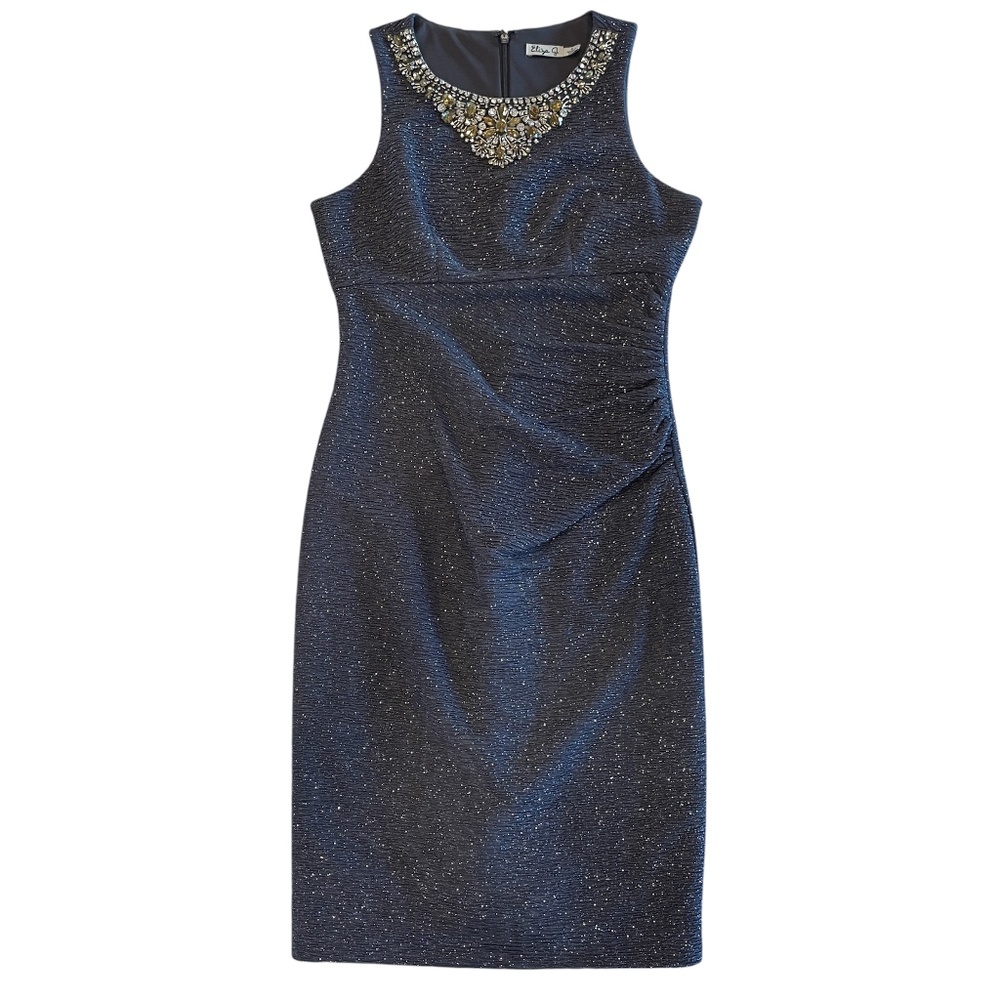 Eliza J Women's Sleeveless Glitter Dress with Jeweled Neckline Size 4